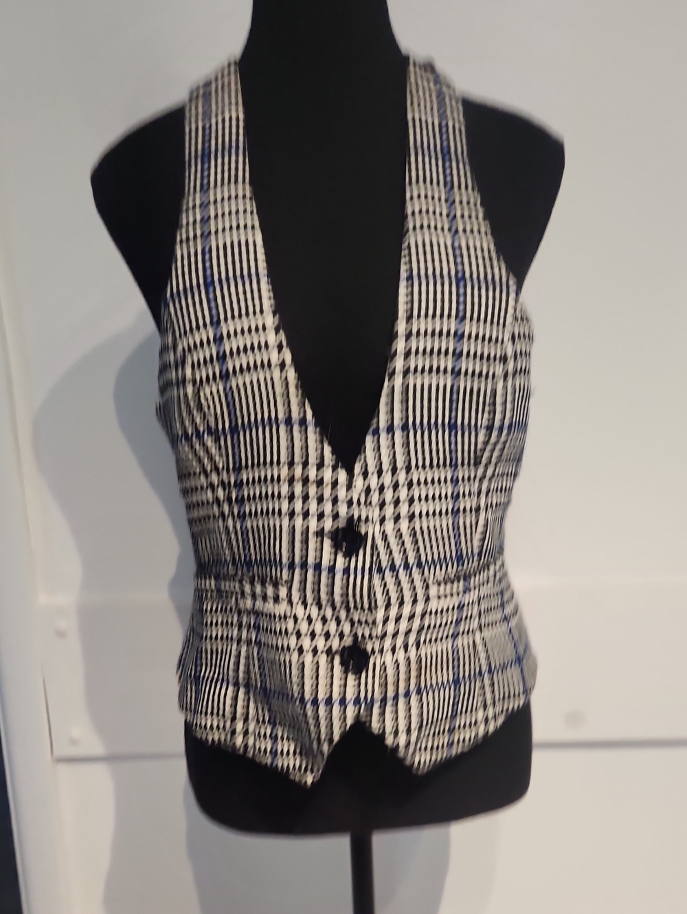 Rampage Black, White & Blue Plaid Waistcoat